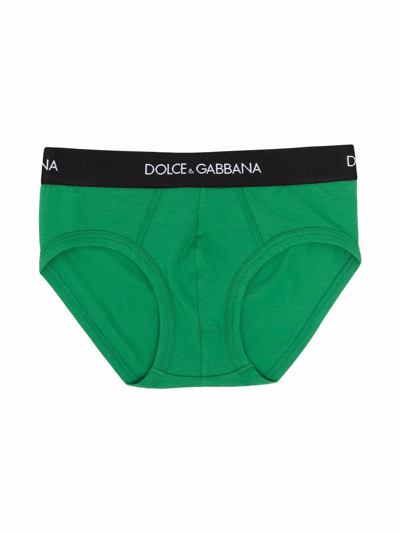 Shop Dolce & Gabbana Logo-waistband Cotton Briefs In Green