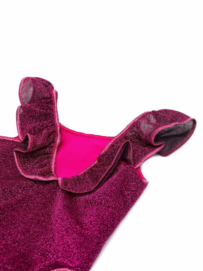 Shop Oseree Metallic-effect Ruffled Swimsuit In Pink