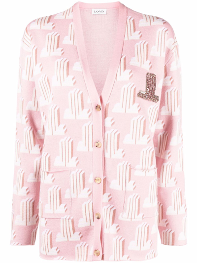Shop Lanvin Monogram Merino Cardigan In Pink