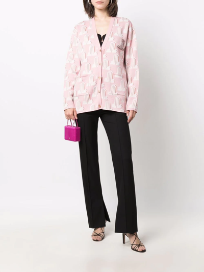 Shop Lanvin Monogram Merino Cardigan In Pink