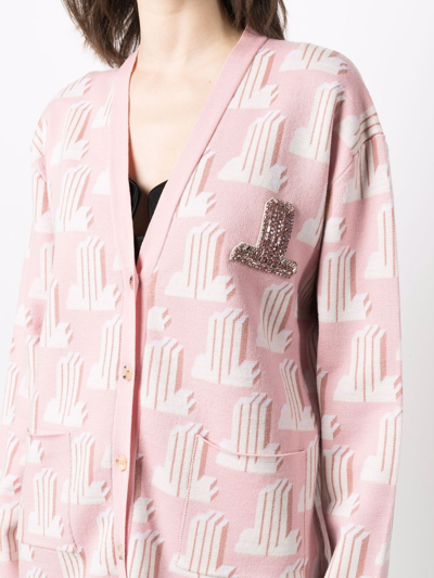 Shop Lanvin Monogram Merino Cardigan In Pink