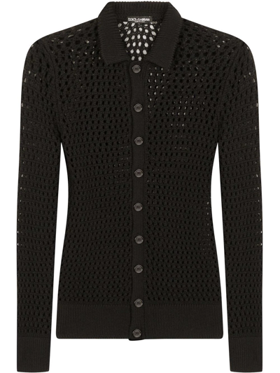 Shop Dolce & Gabbana Open Knit Wool Cardigan In Black