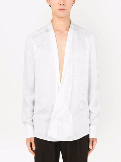 Shop Dolce & Gabbana Dg-logo Jacquard Silk Shirt In White