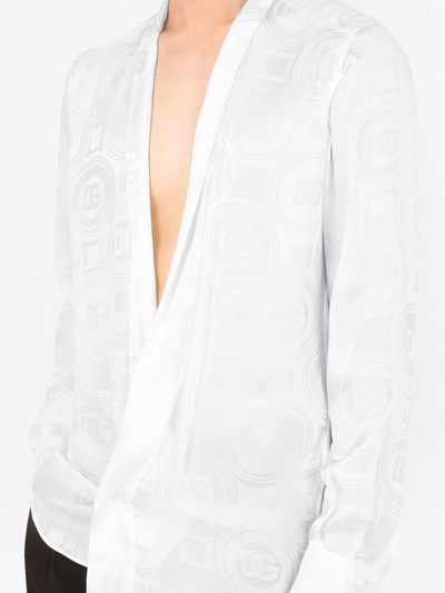 Shop Dolce & Gabbana Dg-logo Jacquard Silk Shirt In White