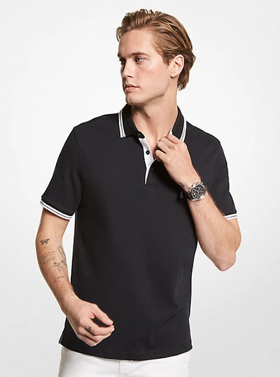 Shop Michael Kors Greenwich Cotton Polo Shirt In Black