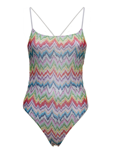 Shop Missoni Multicolor One-piece Swimsuit With Zig Zag Motif