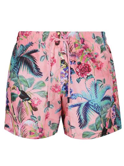 Shop Etro Floral Printed Logo Patch Swim Shorts In Multi