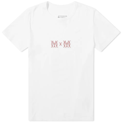 Shop Maison Margiela Mens Logo Embroidered T-shirt, Brand Size 44 (us Size 34) In White