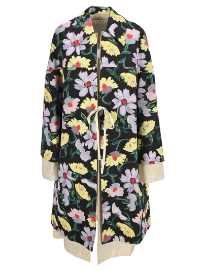 Shop Marni Ladies Floral-print Oversized Coat In Multi