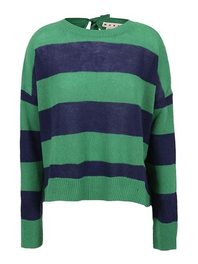 Shop Marni Ladies Loose-fit Striped Jumper In Green/blue