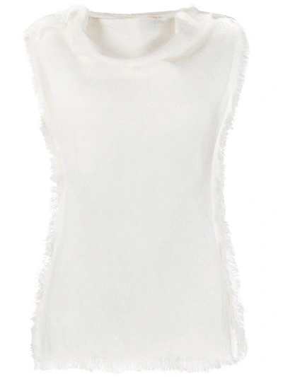 Shop Marni Ladies Fringed Sleeveless Blouse In White