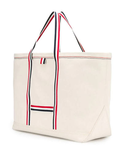 Shop Thom Browne Off White Mens Double Face Canvas Medium Tool Tote Bag