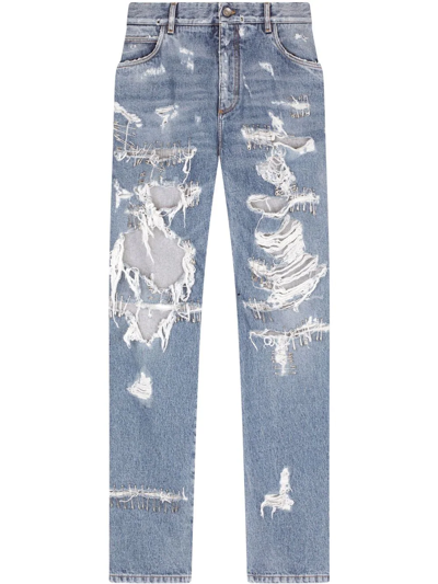 Shop Dolce & Gabbana Ripped Mid-rise Loose-fit Jeans In Blau