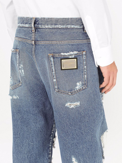 Shop Dolce & Gabbana Ripped Mid-rise Loose-fit Jeans In Blau