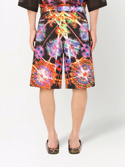 Dolce & Gabbana Multicolor Bermuda Shorts With All-over Hawaiian Print And Drawstrig In Silk Man In Schwarz