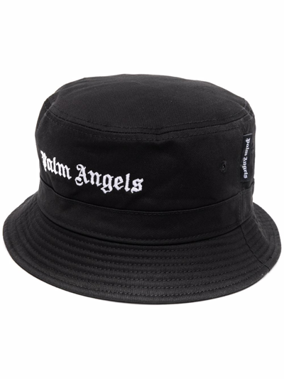Shop Palm Angels Embroidered Logo Bucket Hat In Black