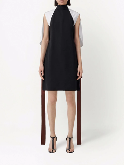 Burberry Funnel-neck Silk Bib Dress In Black