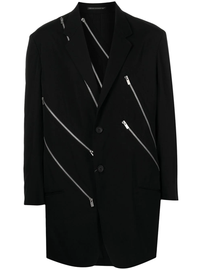 Shop Yohji Yamamoto Zip-detail Single-breasted Blazer In Schwarz