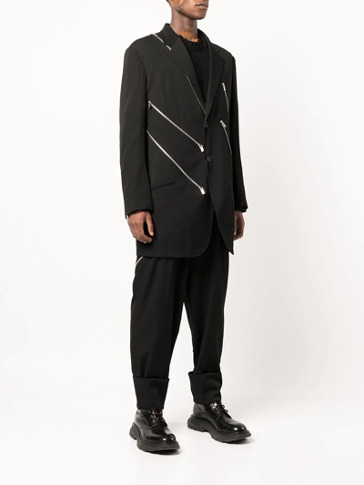Yohji Yamamoto Zip-embellished Single-breasted Blazer In Schwarz