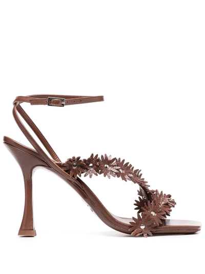 Shop By Far Poppy Floral-appliqué Sandals In Braun