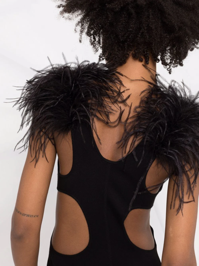 Shop Saint Laurent Feather-embellished Shoulder Mini Dress In Schwarz