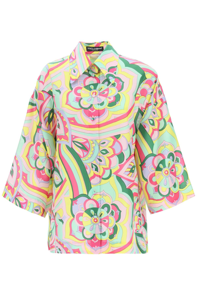 Shop Dolce & Gabbana 60s Print Silk Shirt In Green,pink,yellow