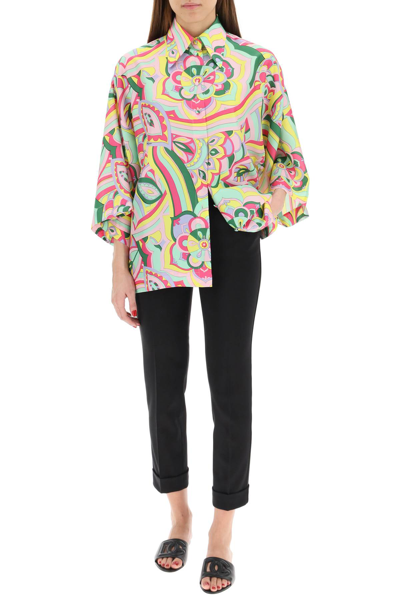 Shop Dolce & Gabbana 60s Print Silk Shirt In Green,pink,yellow