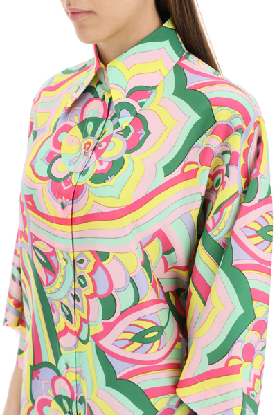 Shop Dolce & Gabbana 60s Print Silk Shirt In Green,pink,yellow