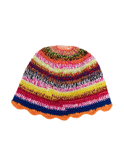 Shop Agr Striped Crochet Scalloped Beanie In Pink
