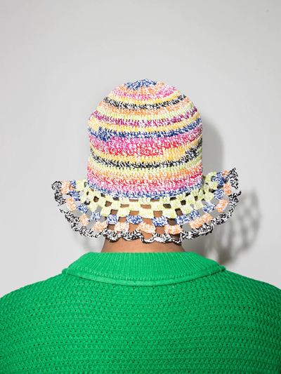 Shop Agr Striped Openwork Crochet Bucket Hat In Green