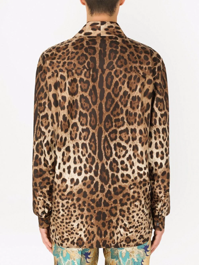 Shop Dolce & Gabbana Leopard-print Silk Shirt In Brown