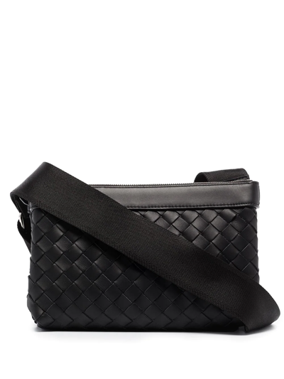 Shop Bottega Veneta Intrecciato Leather Messenger Bag In Black