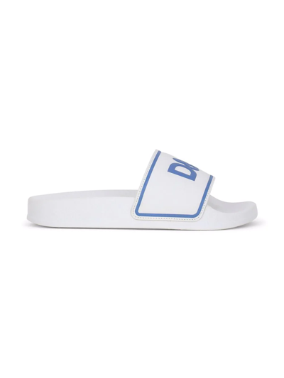 Shop Dolce & Gabbana Logo-print Leather Slides In White