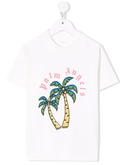 Shop Palm Angels Palm Tree Logo-print T-shirt In White