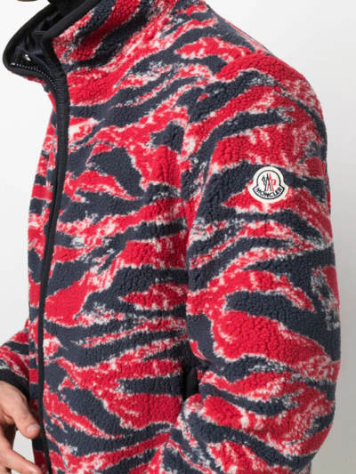 Shop Moncler Reversible Graphic-print Sherpa Jacket In Red