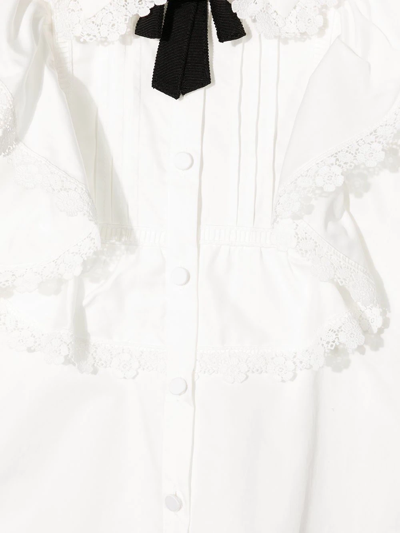 Shop Self-portrait Lace-trimmed Long-sleeve Shirt In White