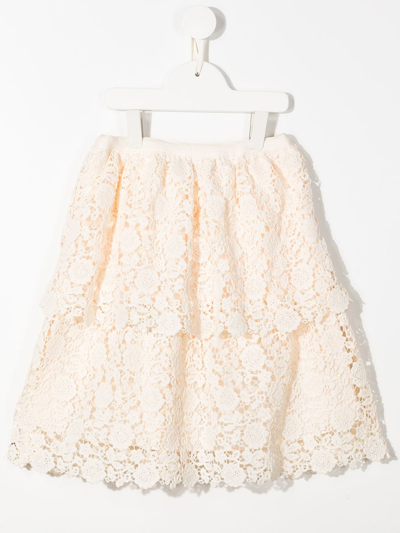 Shop Self-portrait Floral Lace Midi Skirt In White