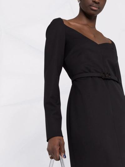 Shop Valentino Vlogo Fitted Midi Dress In Black