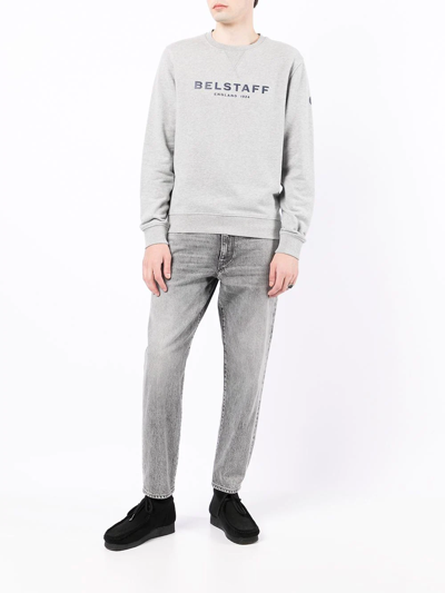 Shop Belstaff Logo-print Crew-neck Sweatshirt In Grey