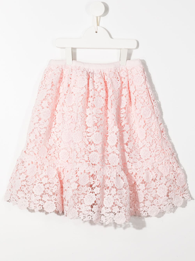 Shop Self-portrait Floral Lace Midi Skirt In Pink
