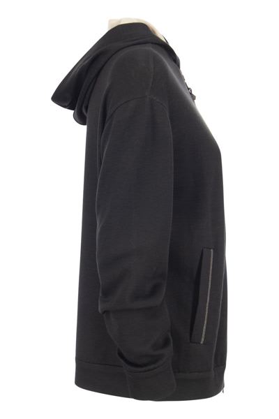Shop Brunello Cucinelli Cotton-silk Sweatshirt Topwear With Jewellery In Black