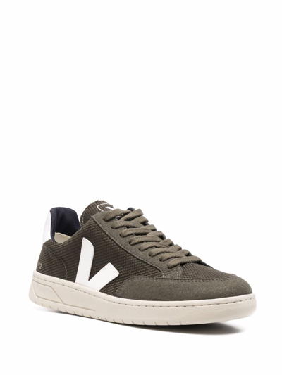 Veja V-12 Leather And Rubber-trimmed Suede And B-mesh Sneakers In Green