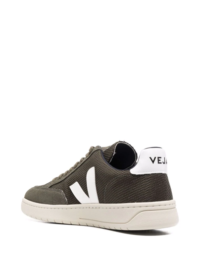 Veja V-12 Leather And Rubber-trimmed Suede And B-mesh Sneakers In Green