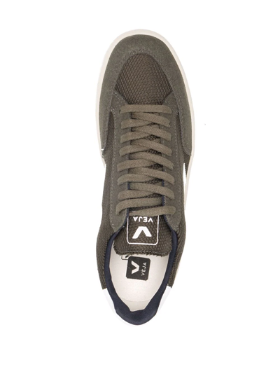 Veja V-12 Leather And Rubber-trimmed Suede And B-mesh Sneakers In Green