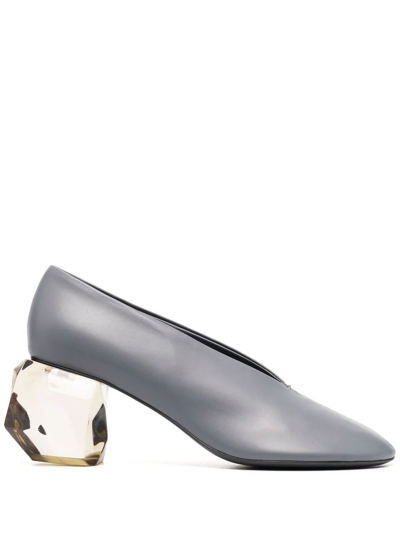 Shop Jil Sander Crystal-heel Leather Pumps In Grey