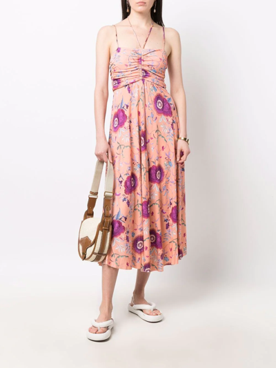 Shop Isabel Marant Gathered Floral-print Dress In Pink