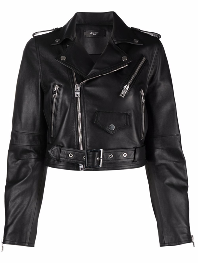 Shop Amiri Zipped Biker Jacket In Black