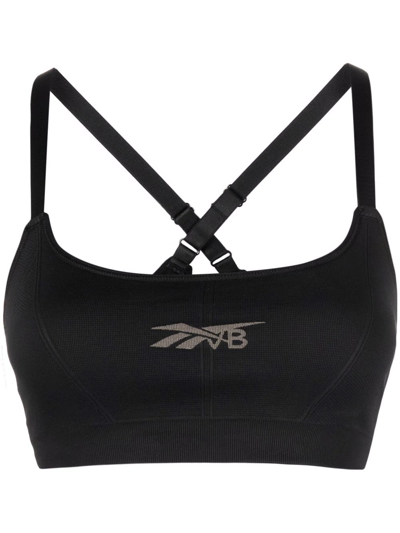 Shop Victoria Beckham Logo-print Sports Bra In Black