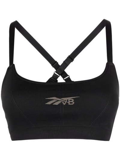 Victoria Beckham Logo-print Padded Stretch-jersey Sports Bra In Black