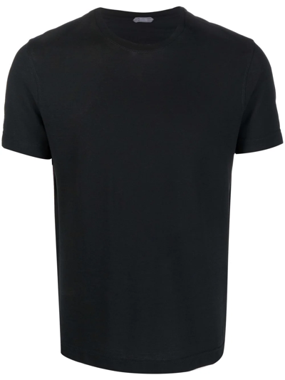 Zanone Blue Cotton T-shirt In Black